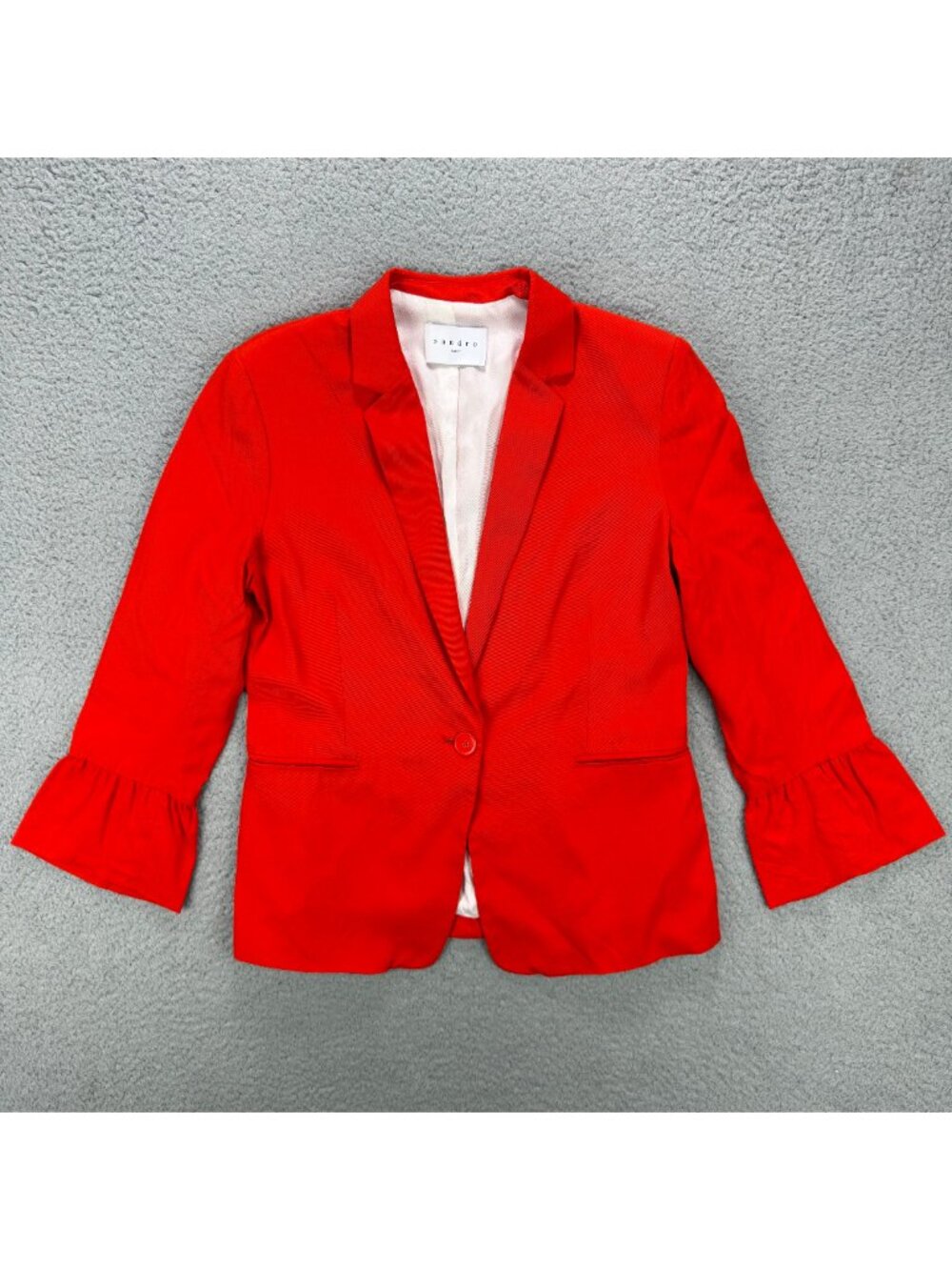 Sandro Paris Blazer Women 6 / EU 38 Orange Red Ruffled Sleeves Sport Coat Jacket